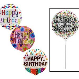 Balloons air fill w/stick happy bday