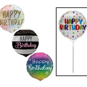 Balloons air fill w/stick happy bday ast